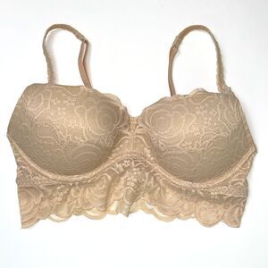 Victoria's Secret PINK Peach Lace Bandeau Bra Soft Molded Cups Longline Womens S